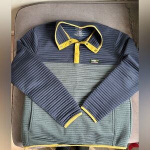 L.L. Bean Navy and Gray Quilted Pullover with Yellow Trim